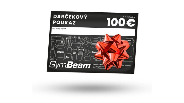 Darčekový poukaz GymBeam ako darček na produktovej fotografii.